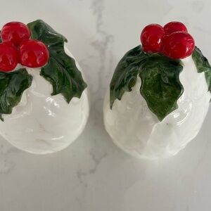 Porcelain Holly Salt and Pepper Shakers - Christmas Table Decor